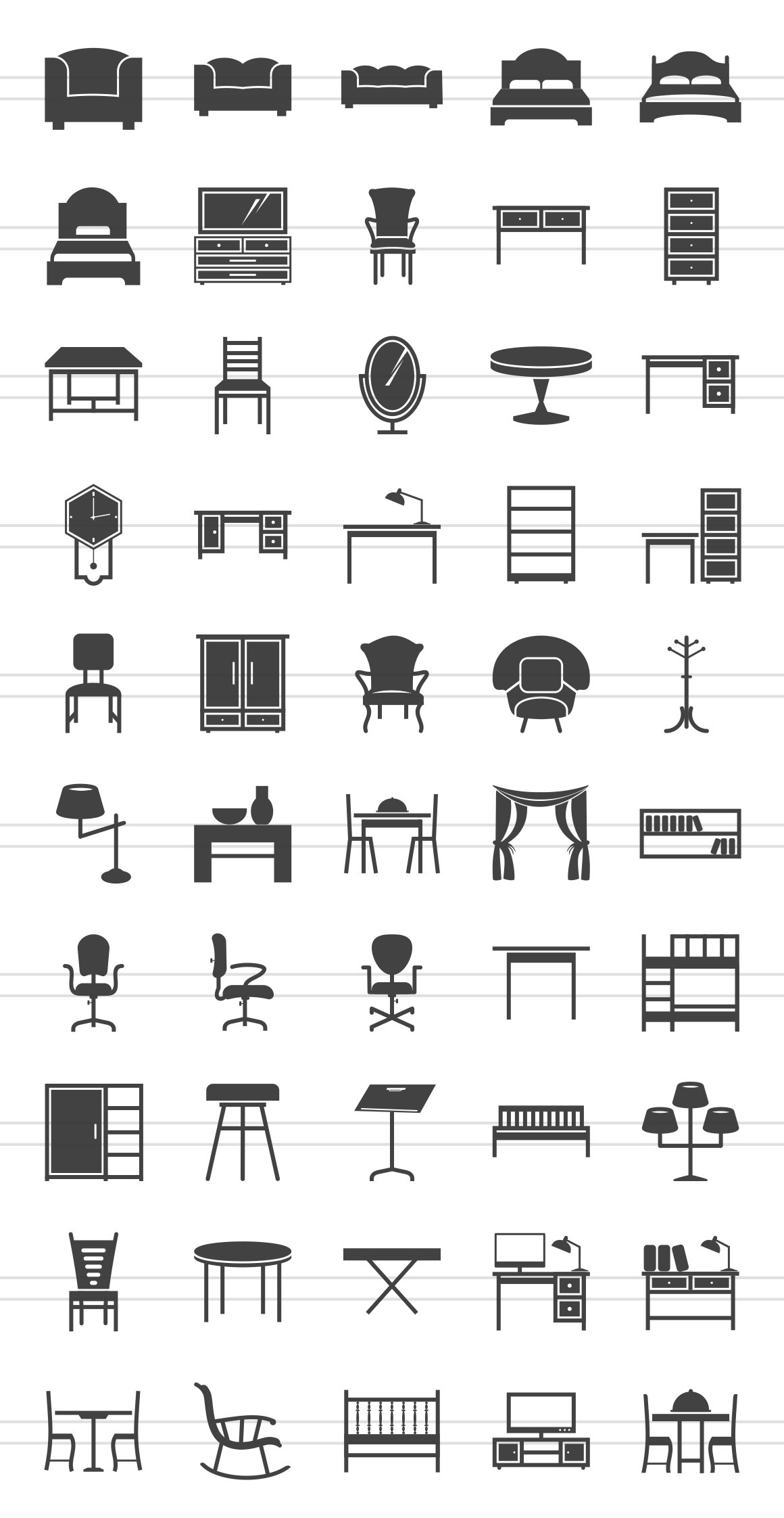 50 Furniture Glyph Icons preview image.