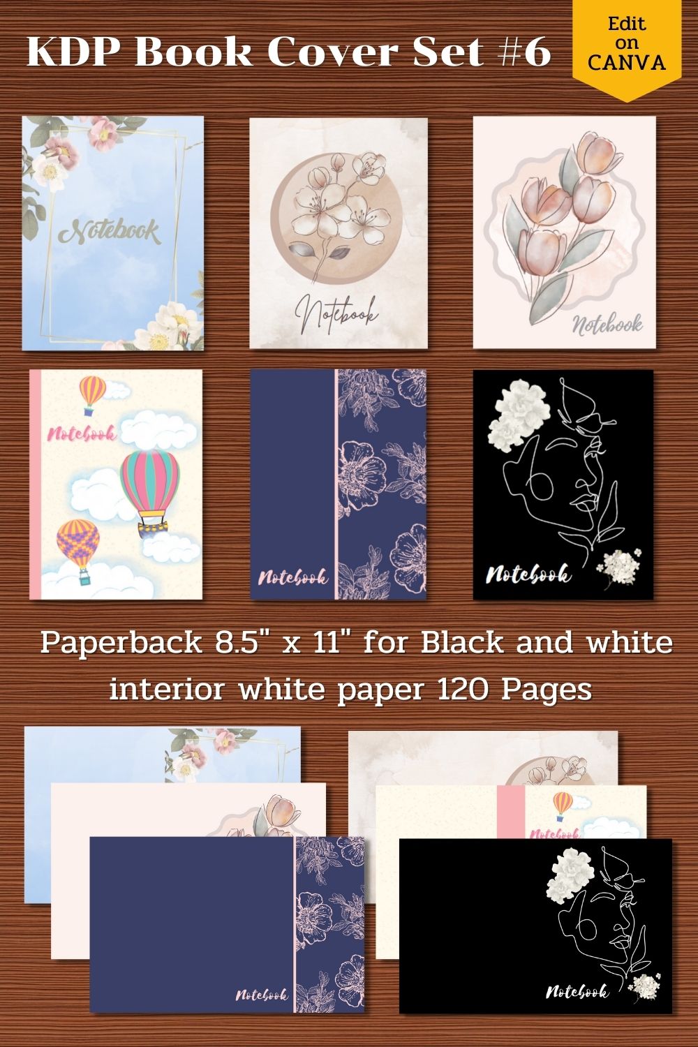 KDP Book Cover Set Canva Template – Paperback pinterest preview image.