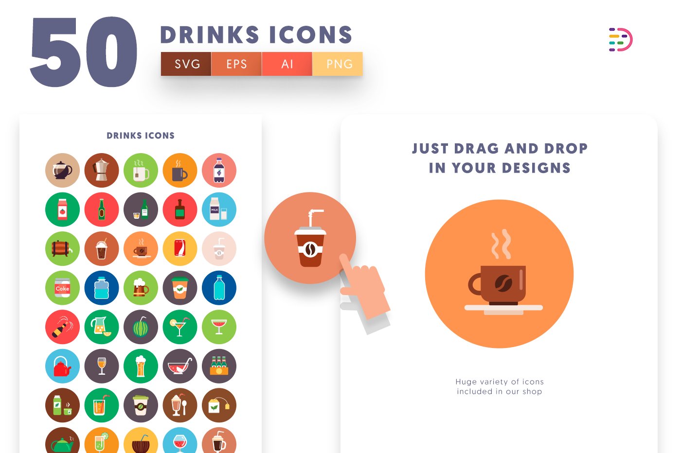 50 Drinks Icons preview image.