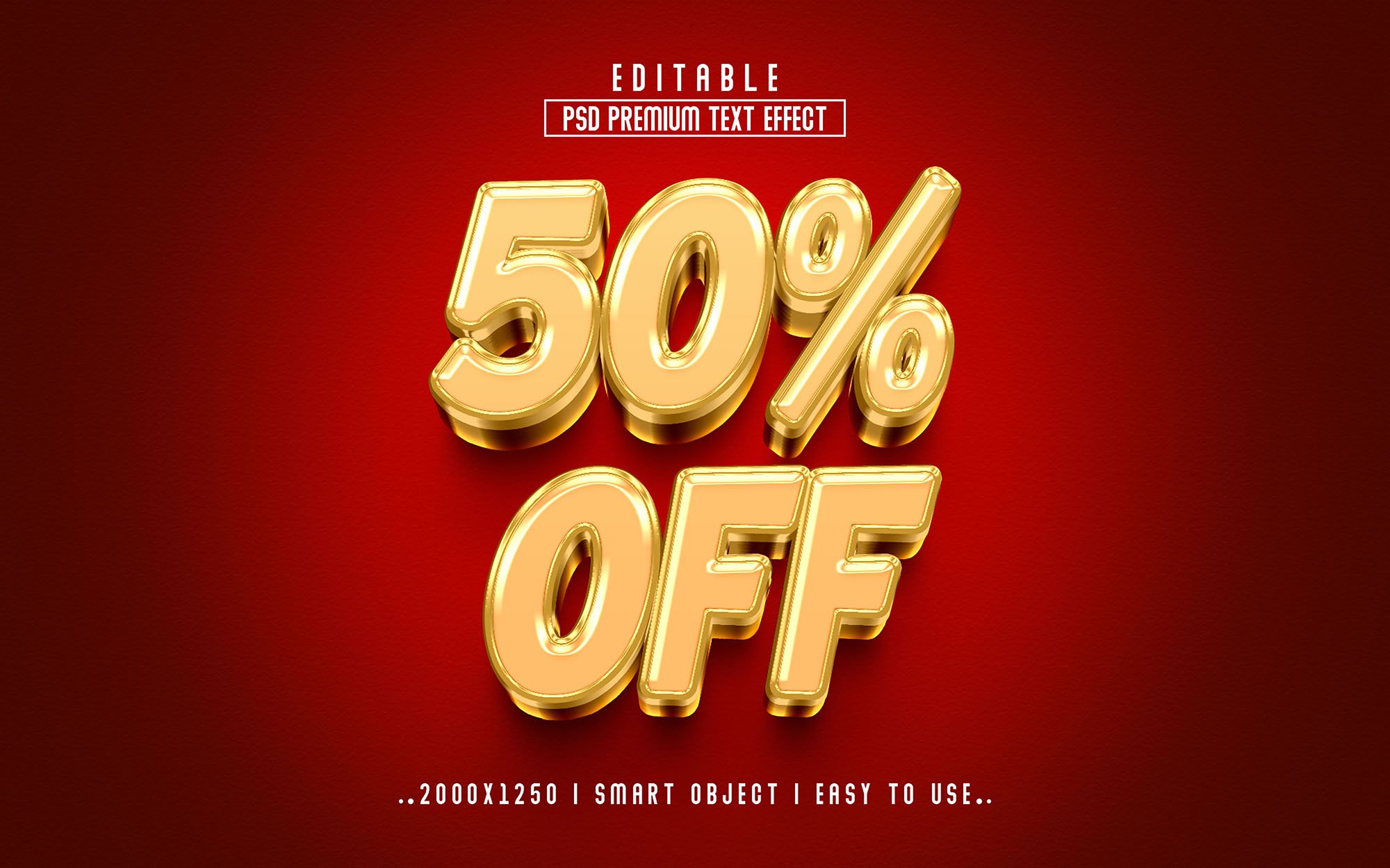 Red background with gold text that says 50 % off.