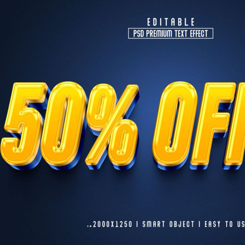 Blue and yellow 50 % off sale sign.
