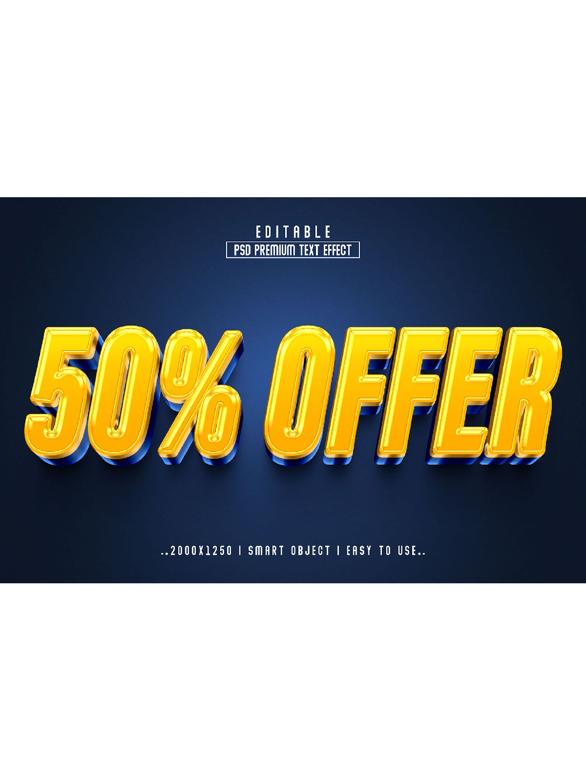 Blue and yellow banner with the words 50 % off.