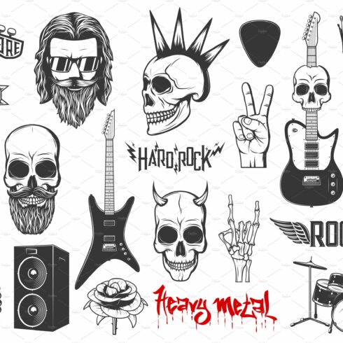 Hard rock music vector icons cover image.