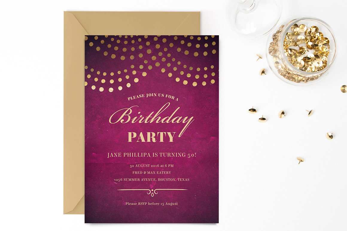 Elegant 50th Birthday Party Invite cover image.