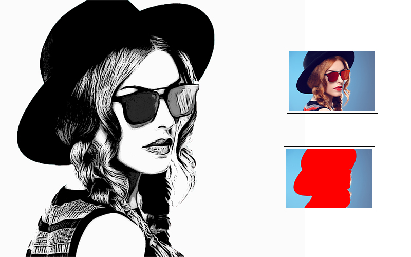 Drawing of a woman wearing a hat and sunglasses.