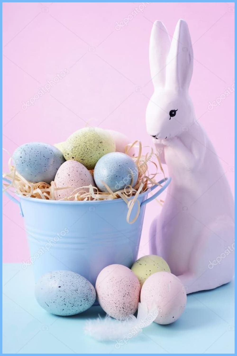 Easter Bunny with Bucket of Eggs.