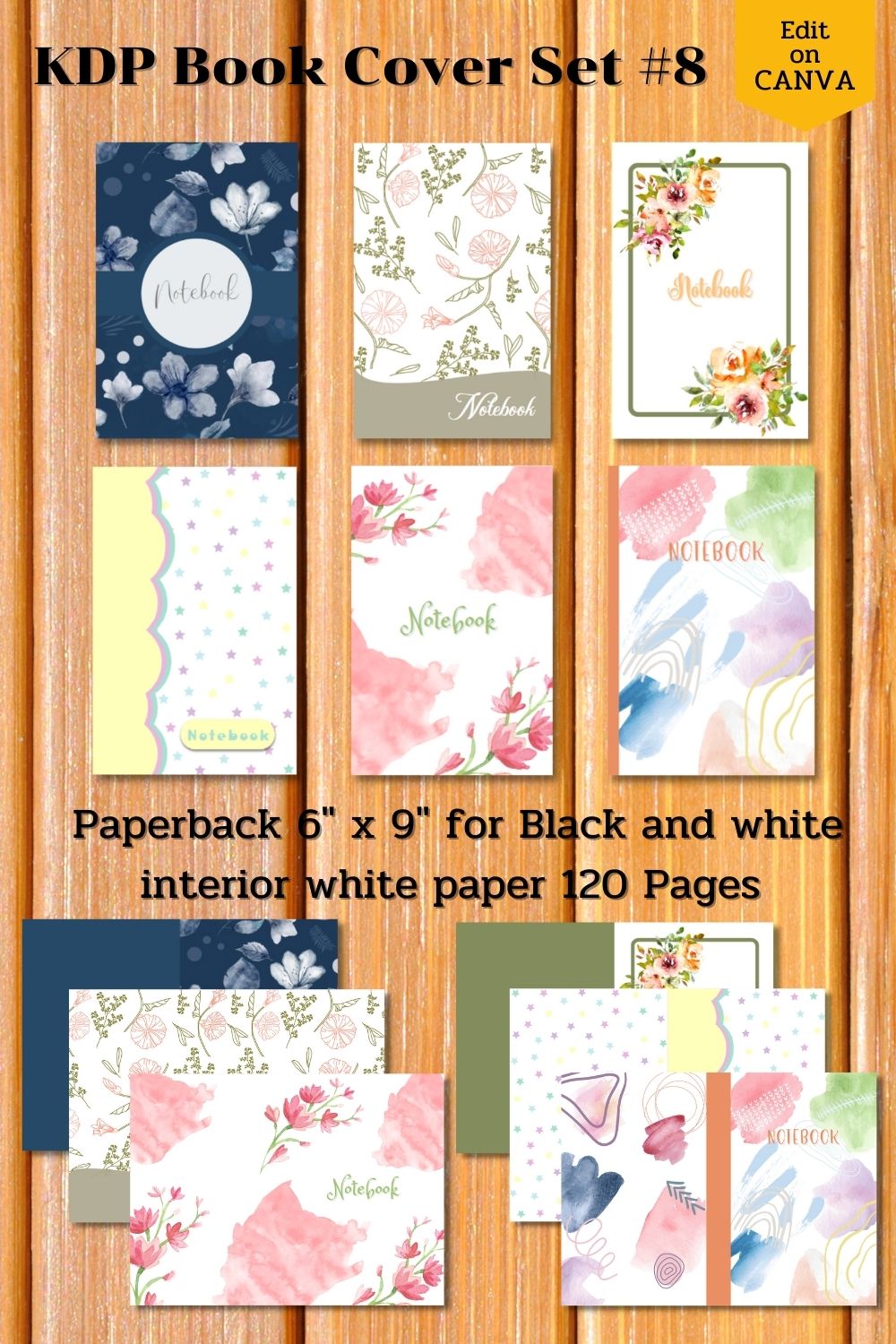 KDP Book Cover Set Canva Template – Paperback pinterest preview image.