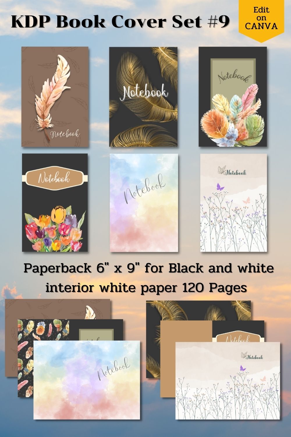 KDP Book Cover Set Canva Template – Paperback pinterest preview image.