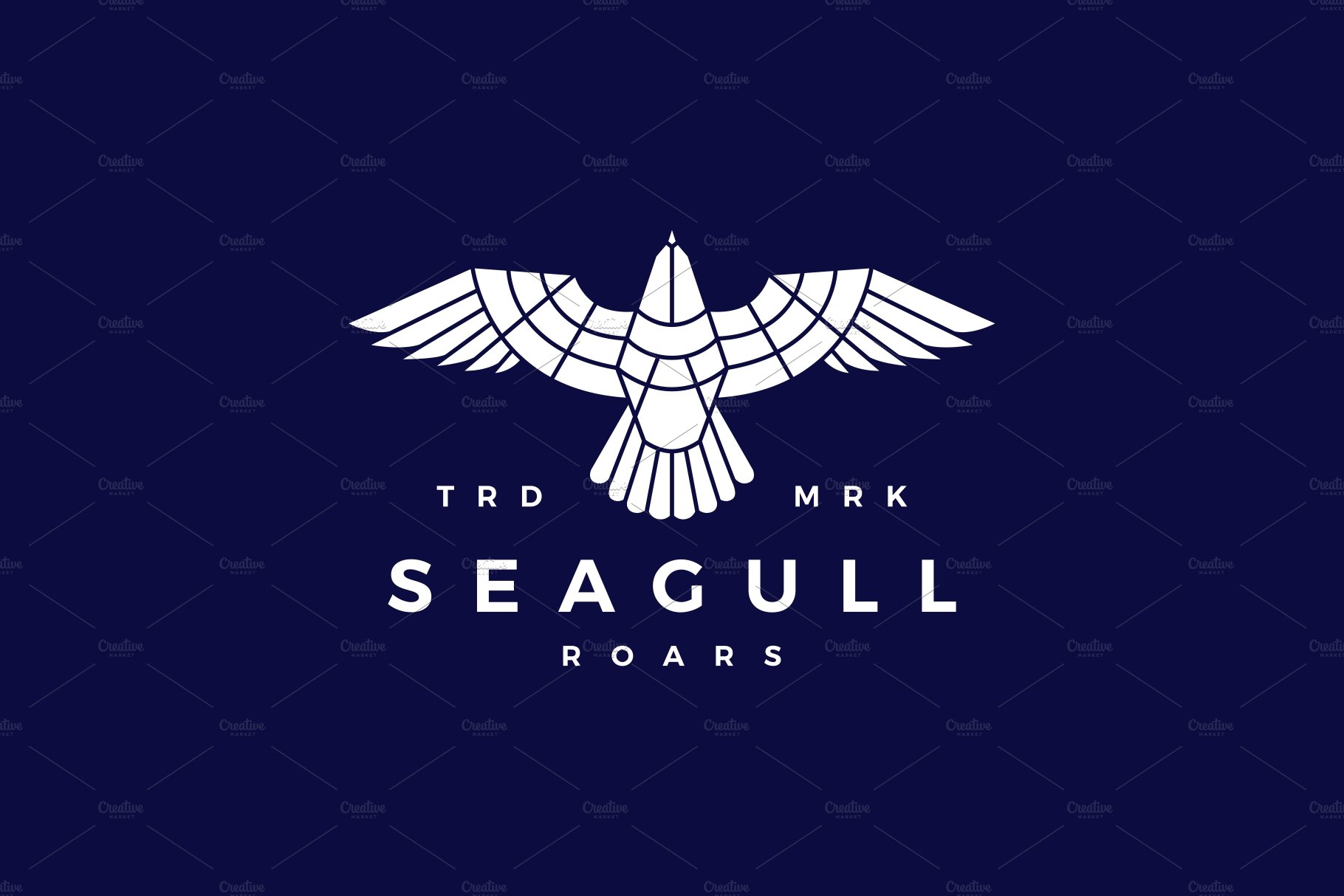 seagull roar flat flying logo vector cover image.