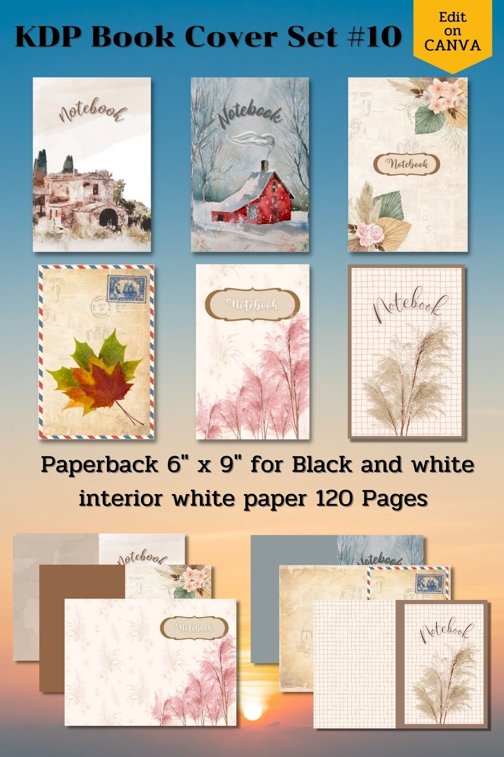 KDP Book Cover Set Canva Template – Paperback pinterest preview image.