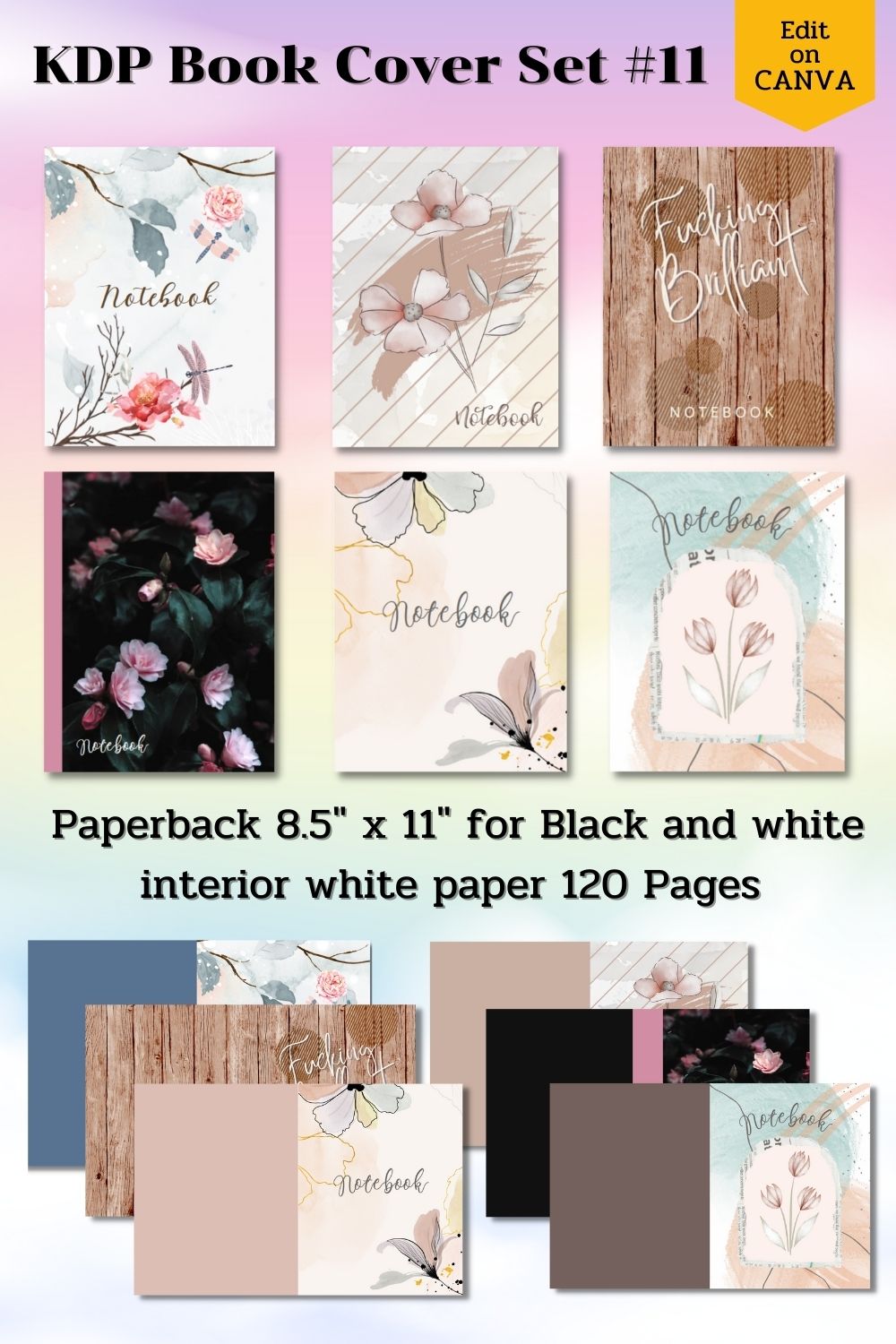 KDP Book Cover Set Canva Template – Paperback pinterest preview image.