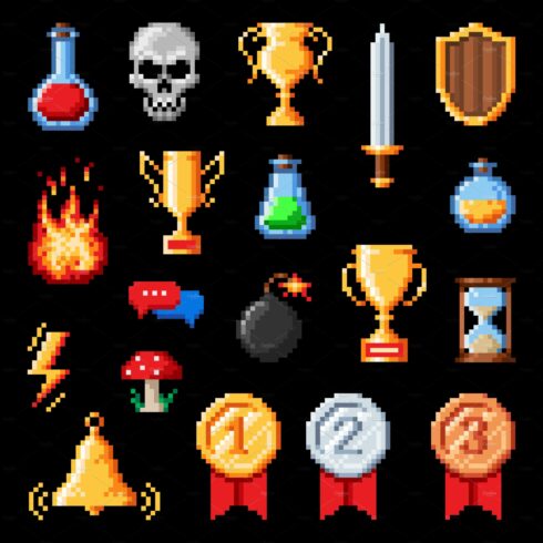 Retro pixel art vector icons cover image.