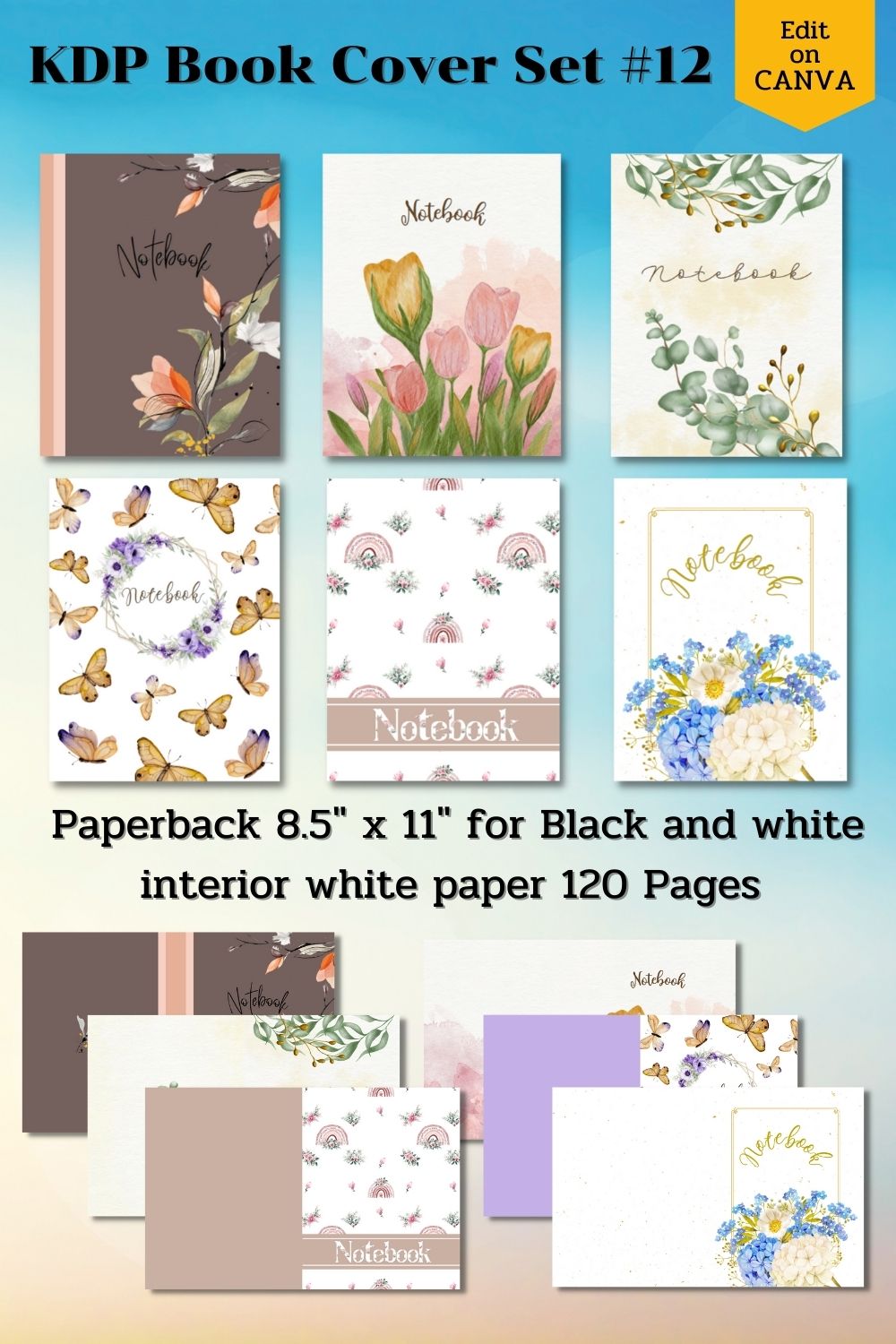 KDP Book Cover Set Canva Template – Paperback pinterest preview image.