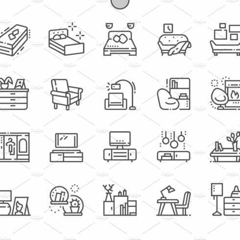 Furniture Line Icons cover image.