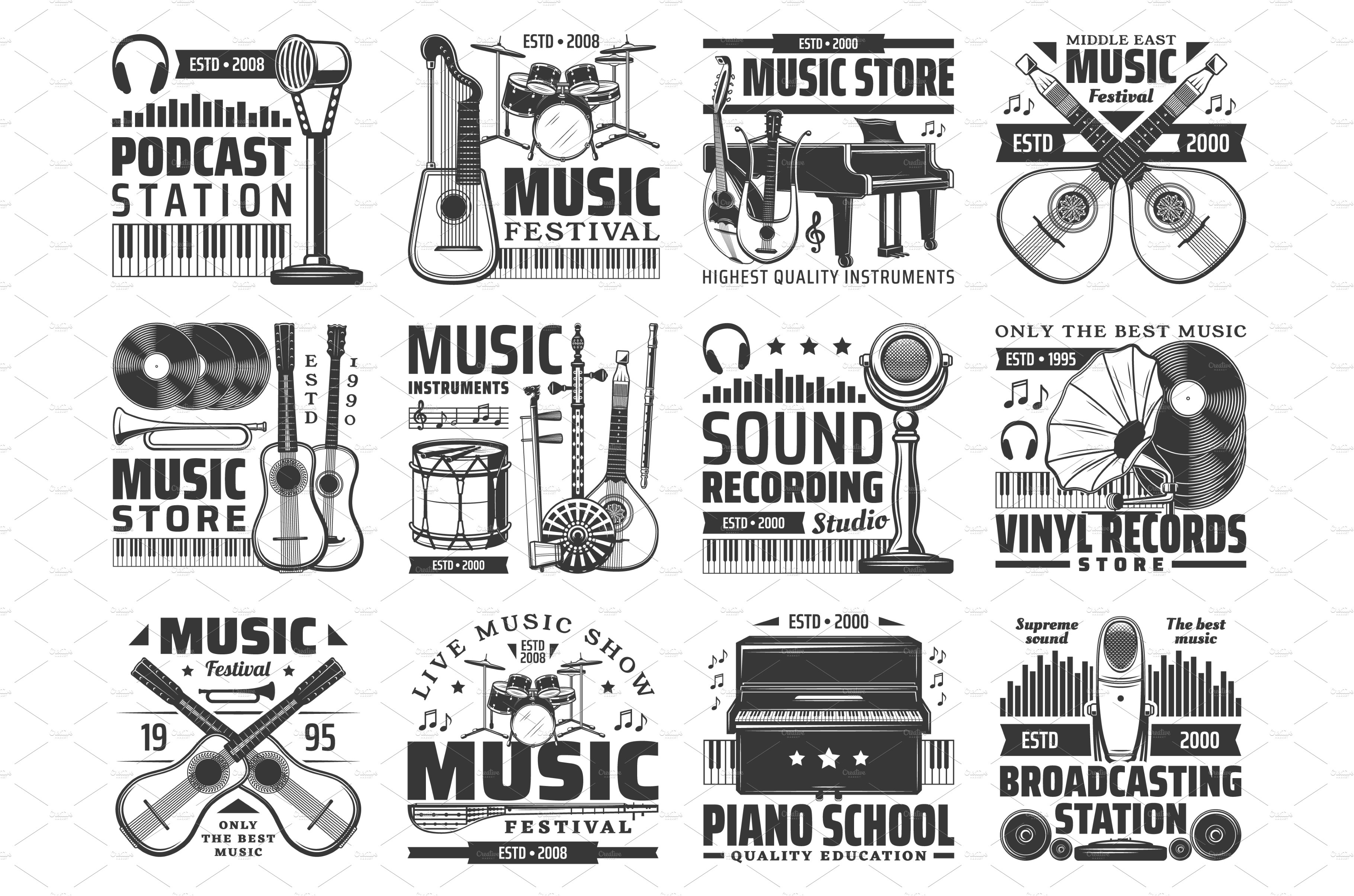Simple musical guitar instrument logo, for guitar shop, music instrument  store, orchestra, guitar lessons, apps, games, music studio, vector  24691758 Vector Art at Vecteezy