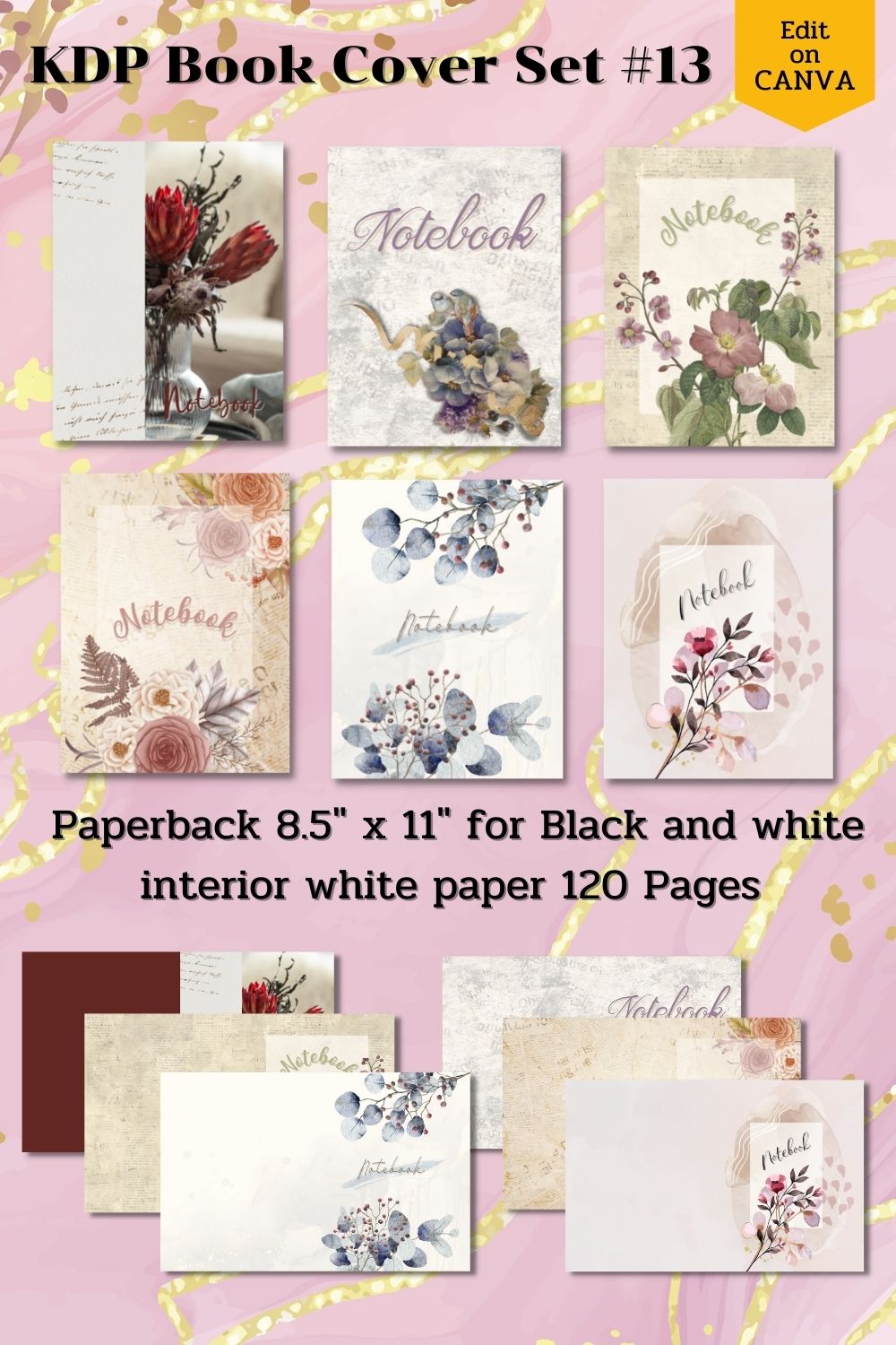 KDP Book Cover Set Canva Template – Paperback pinterest preview image.