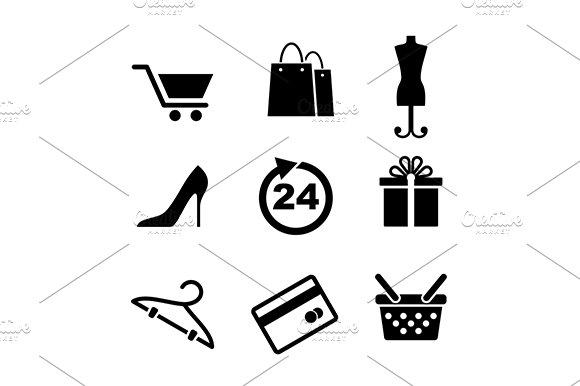 Retail and shopping icons cover image.