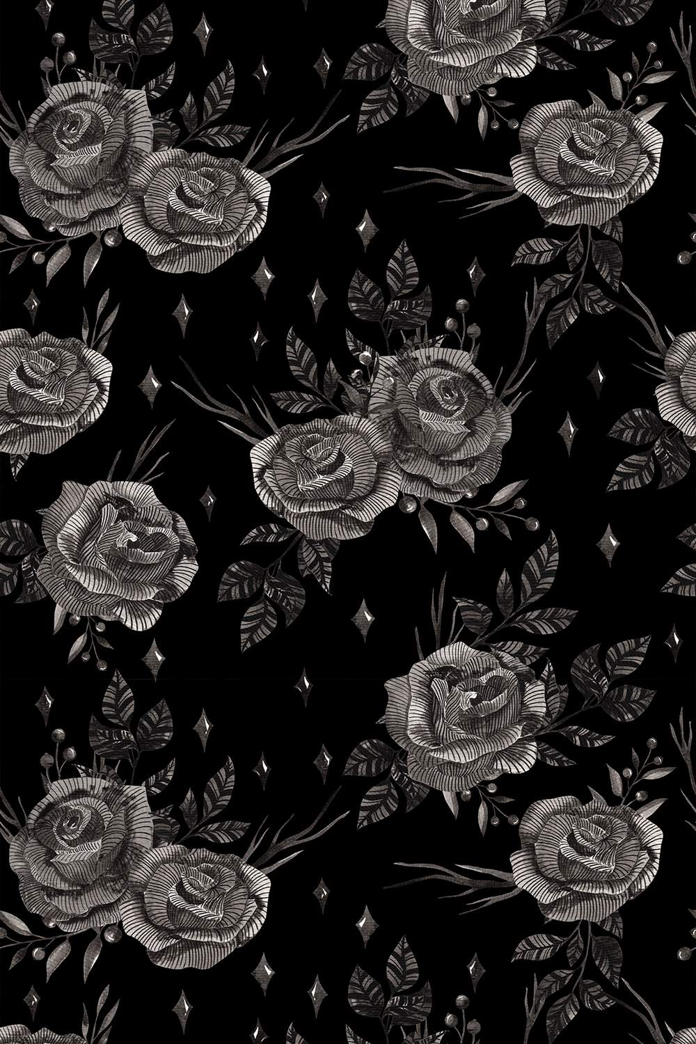 Midnight Dark Floral Seamless Patterns pinterest preview image.