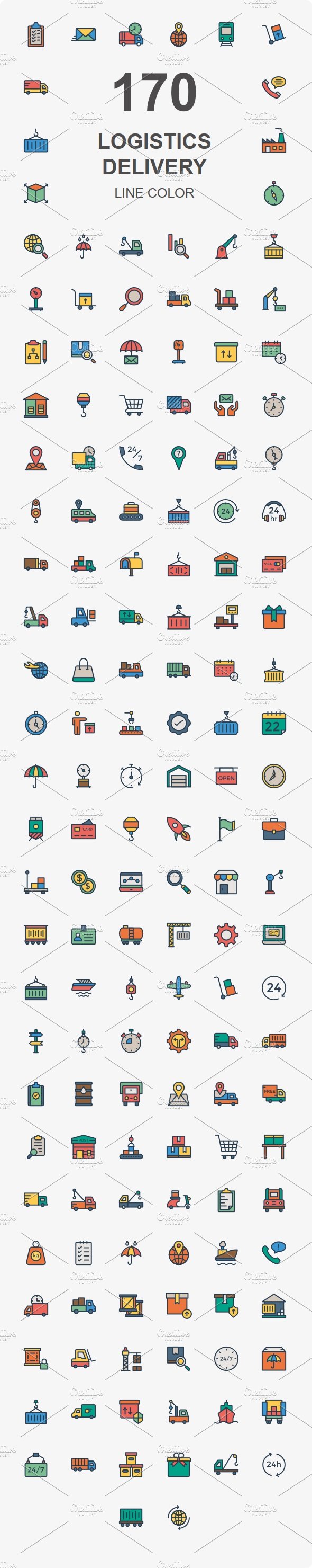 Logistic Delivery line color icons cover image.