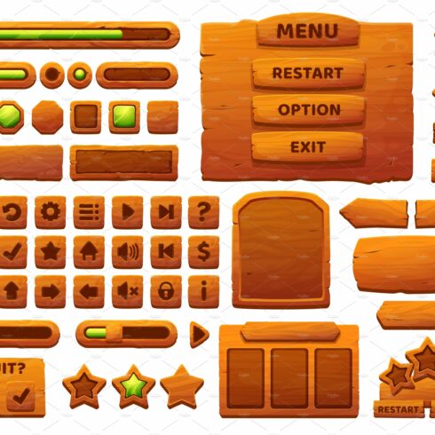 Wooden buttons cartoon interface cover image.