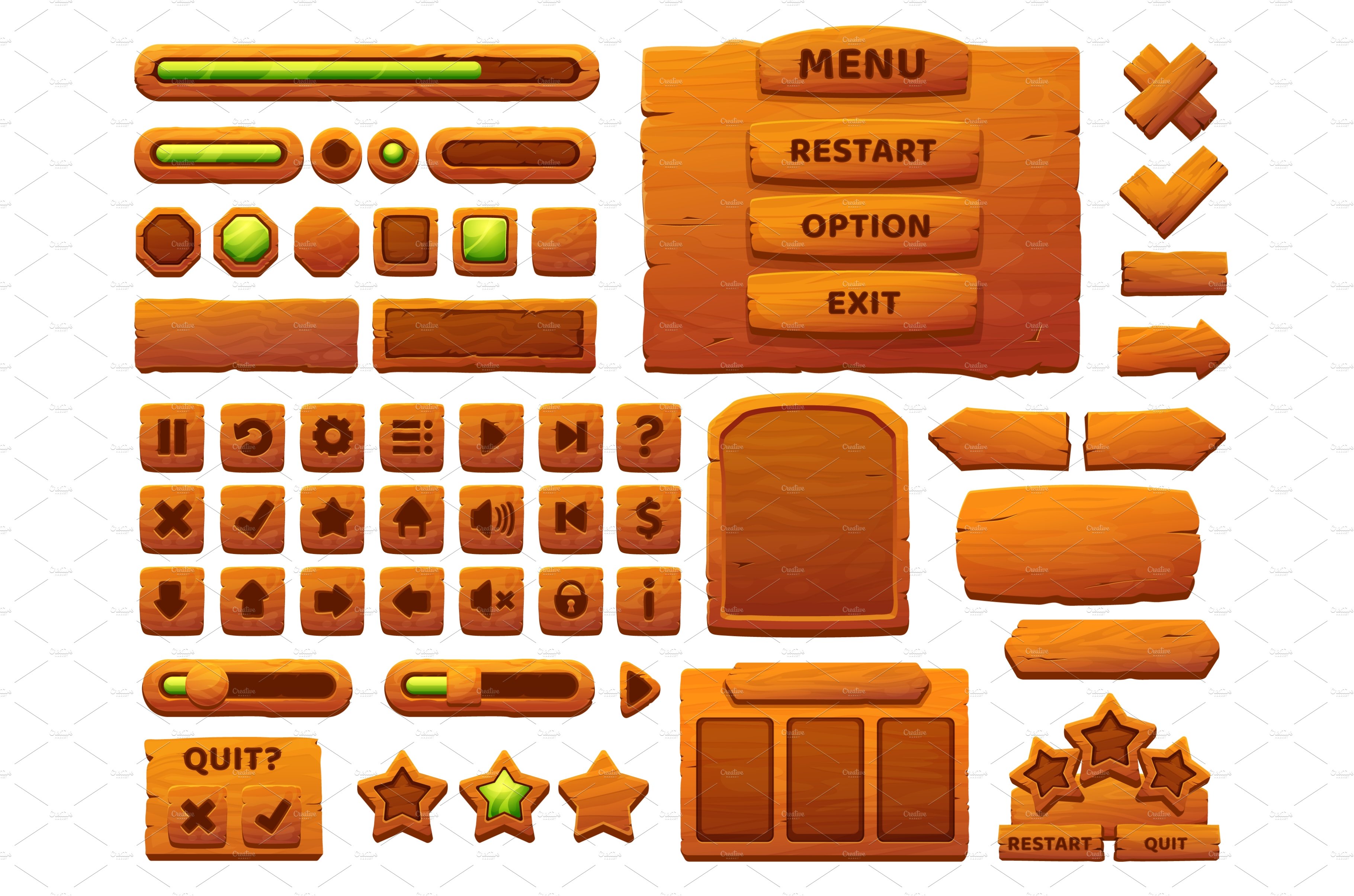 Wooden buttons cartoon interface cover image.