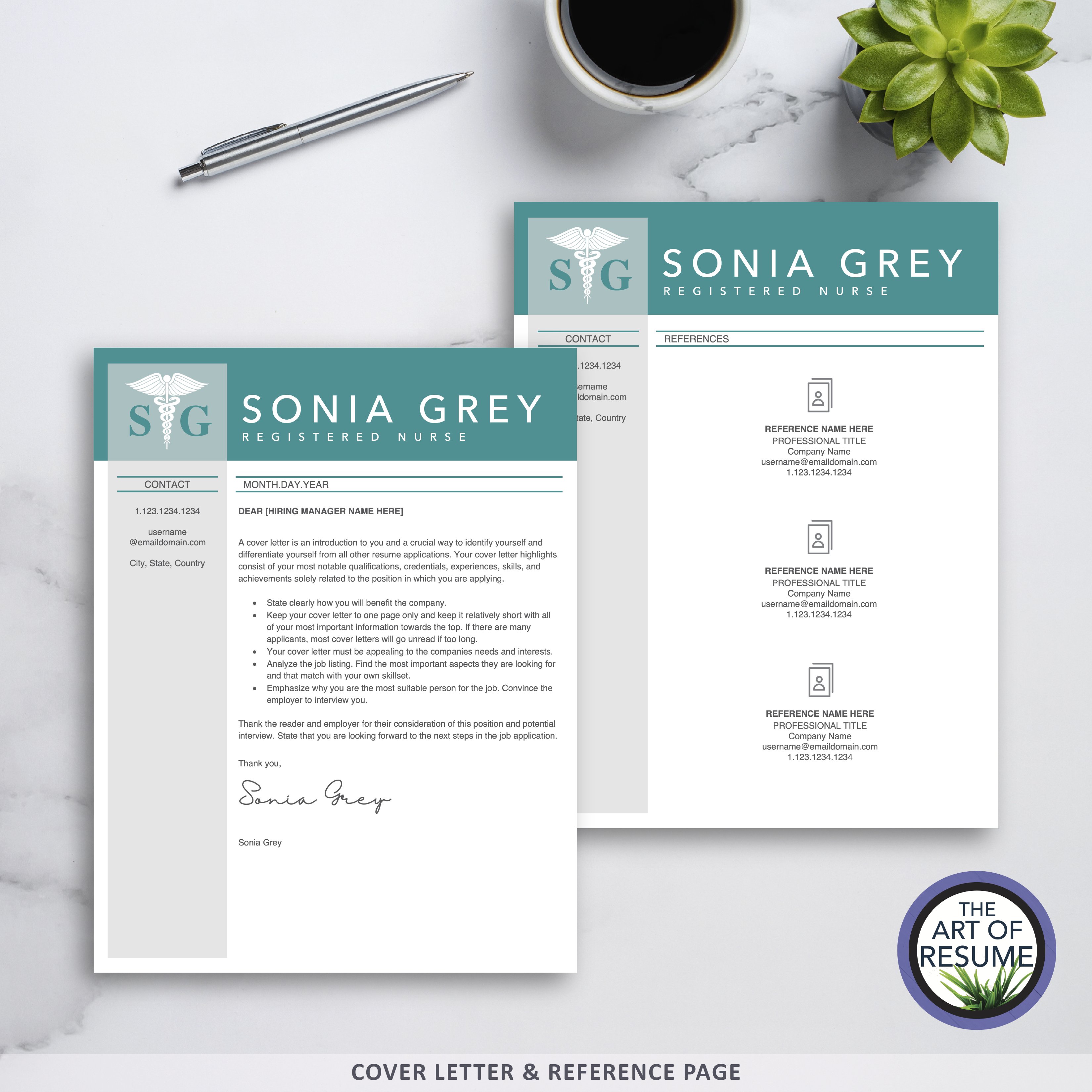 Two resume templates on a table with a cup of coffee.
