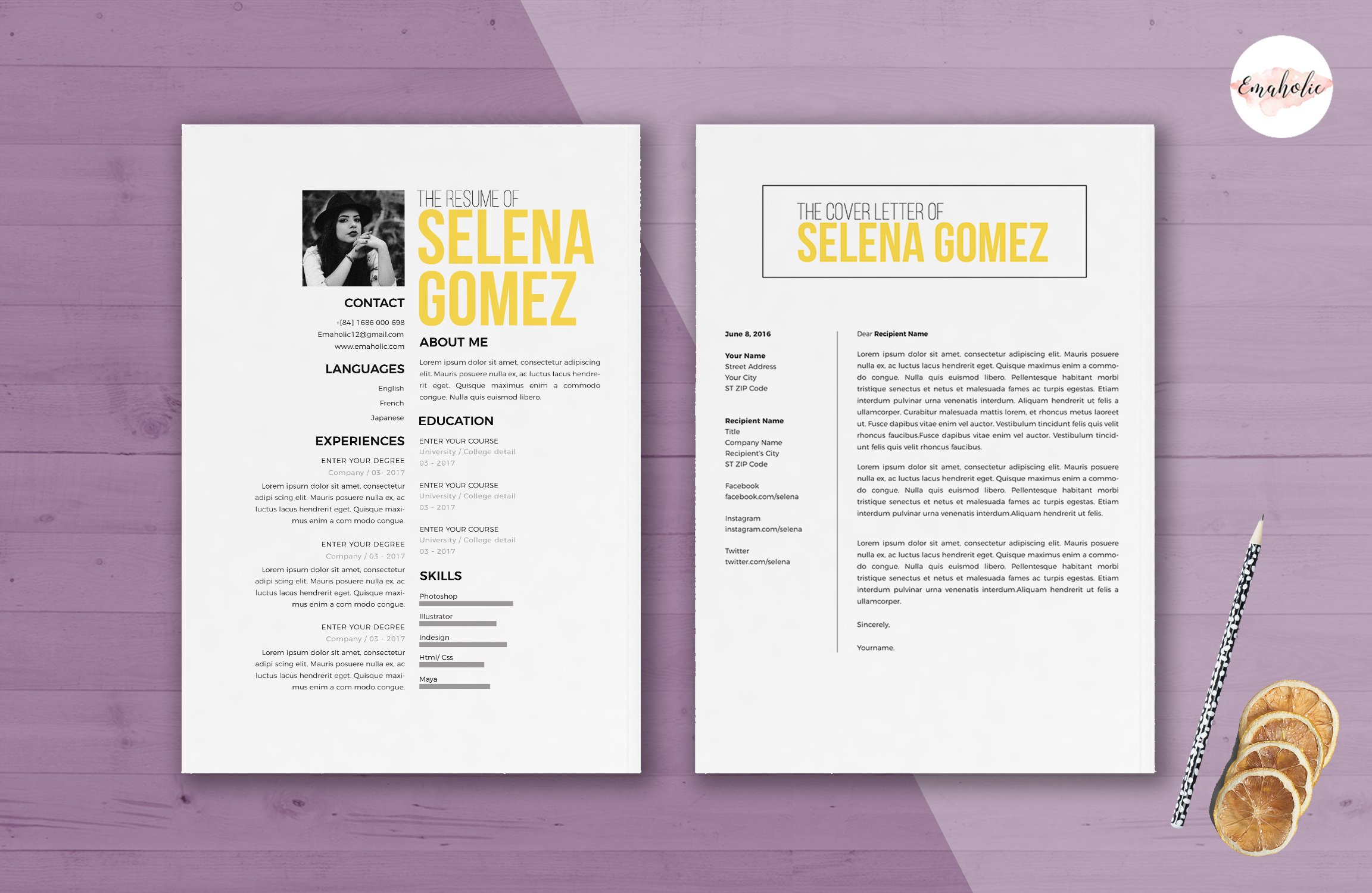 Create 1 page resume template preview image.