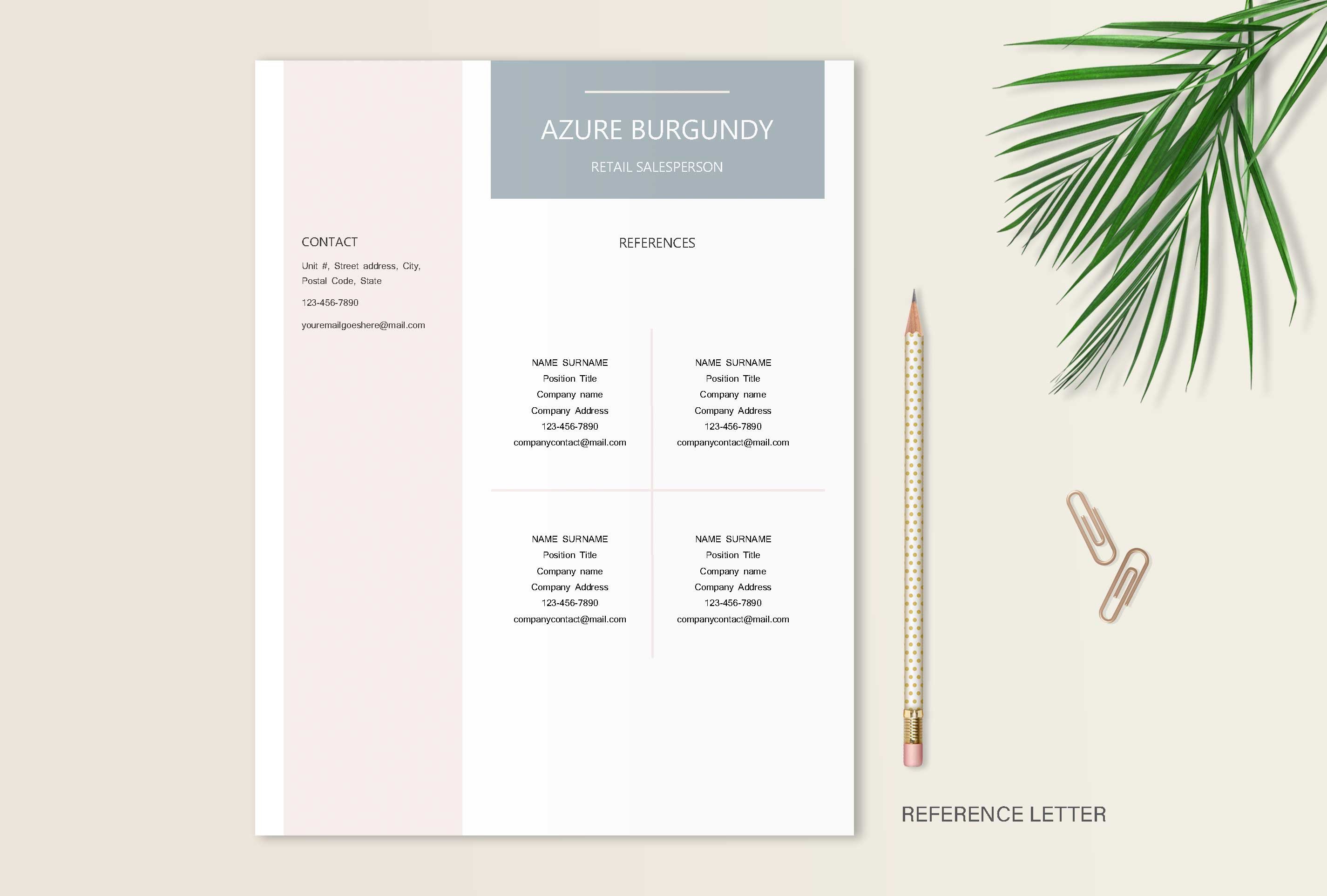 Pink and blue resume with a pencil.