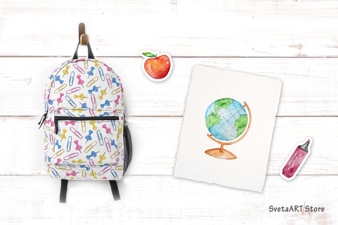 Watercolor School clipart preview image.