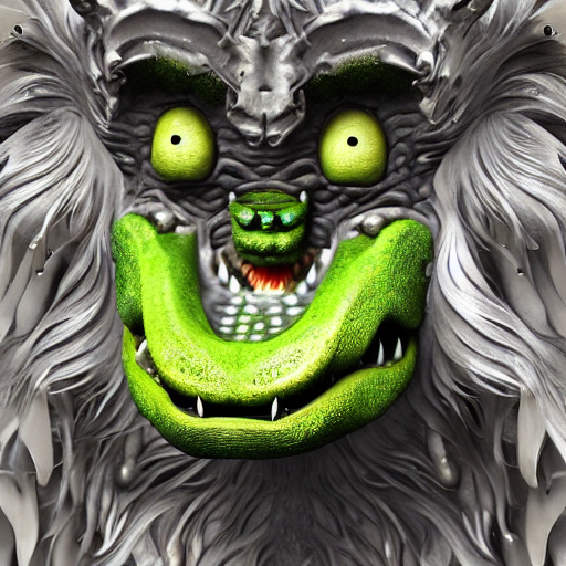 Green monster mask with large eyes and a large mouth.