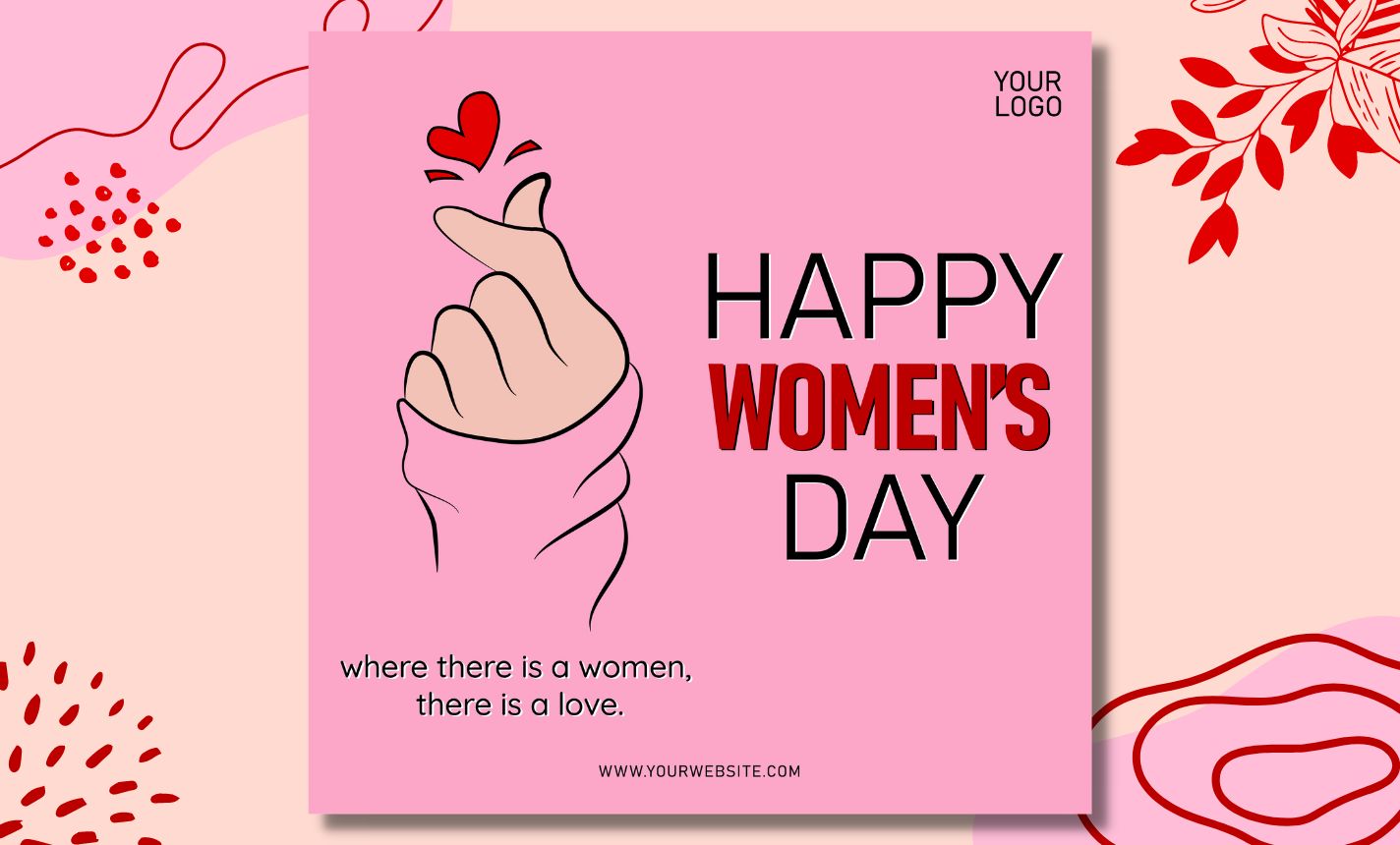 Woman's day card with a hand holding a heart.