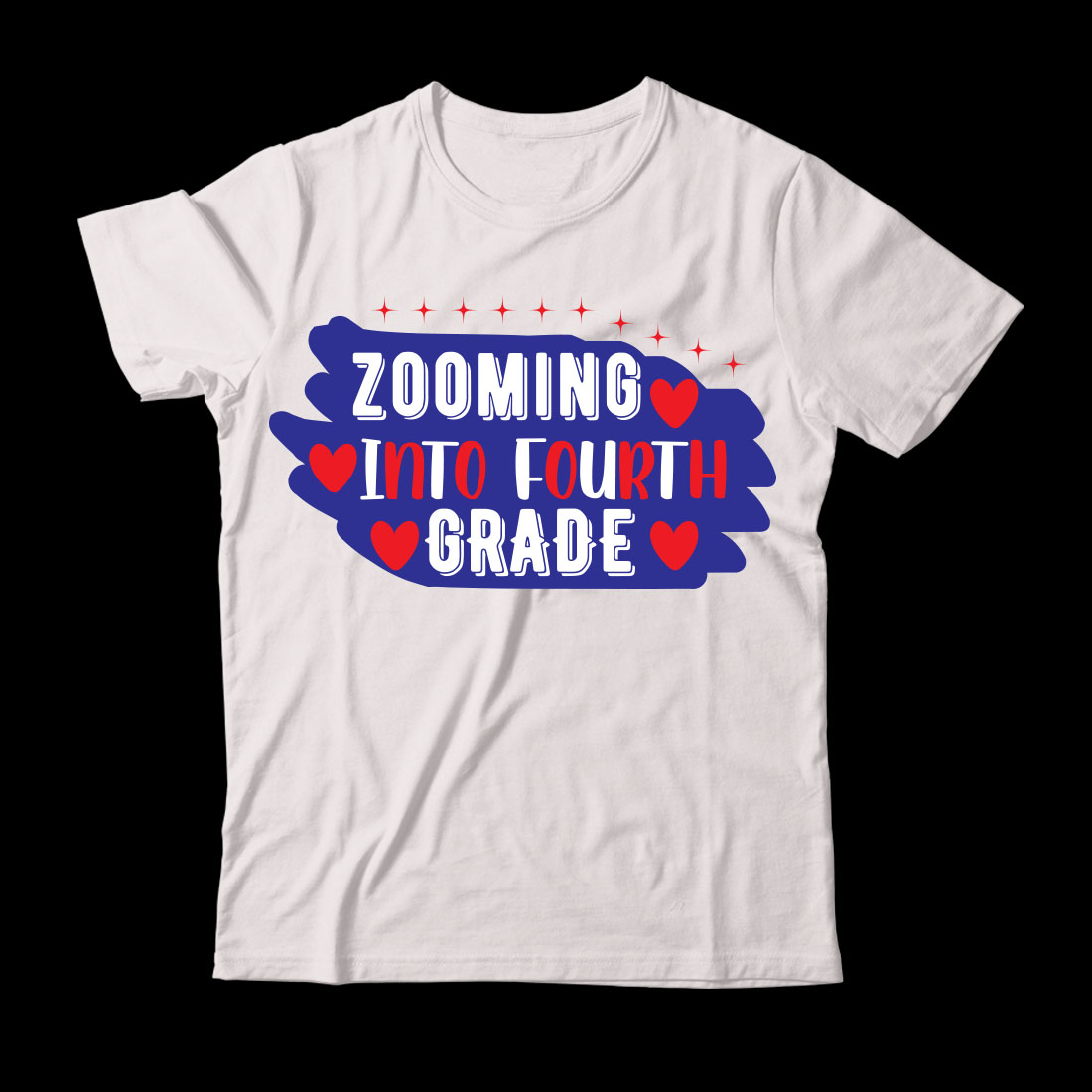White t - shirt that says zooming into fourth grade.
