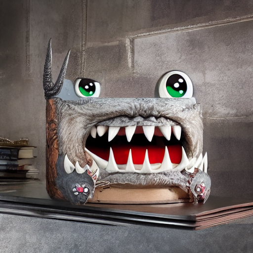 Close up of a stuffed animal head on a shelf.