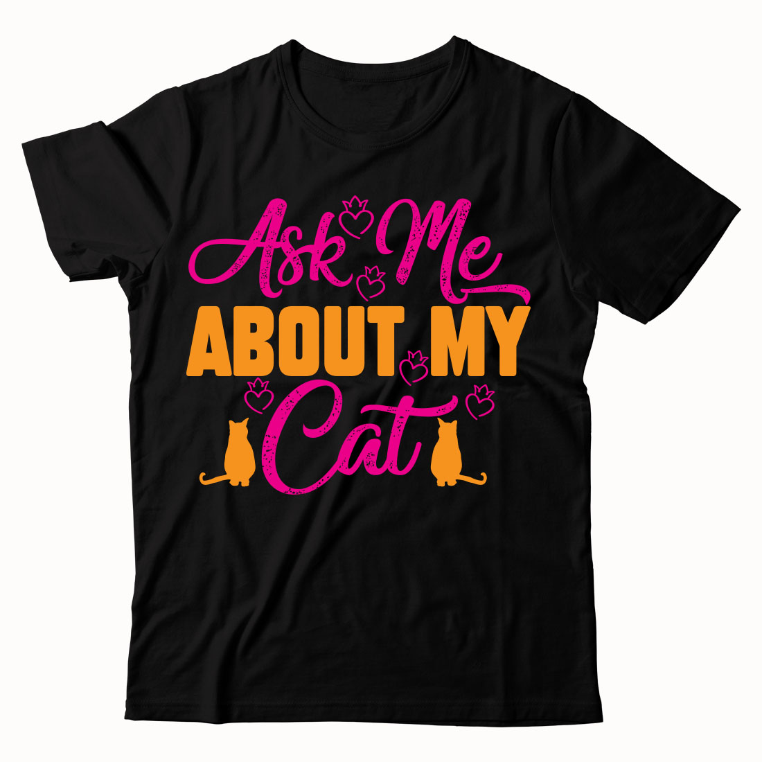 Black t - shirt that says ask me about my cat.