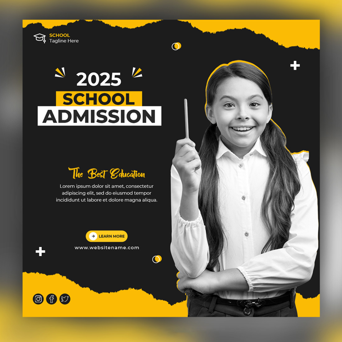Trendy School education admission social media post and Square flyer template only-$4 cover image.
