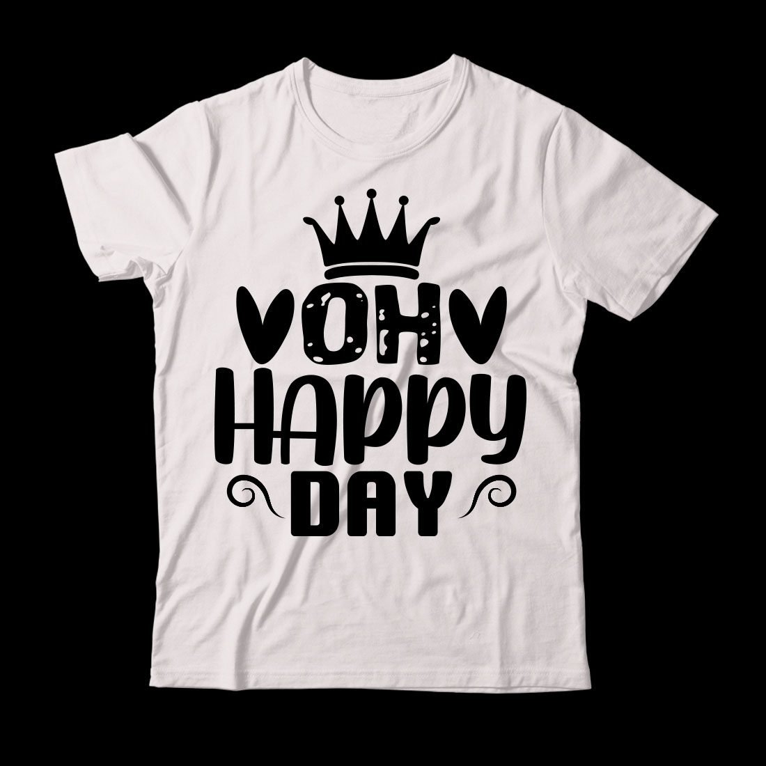 White t - shirt with the words happy day on it.