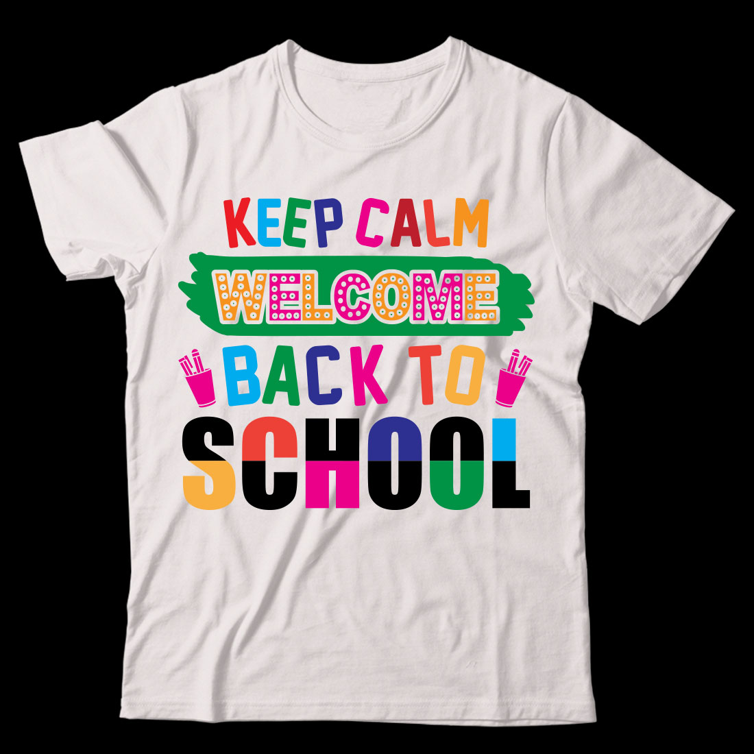 White t - shirt that says keep calm welcome back to school.