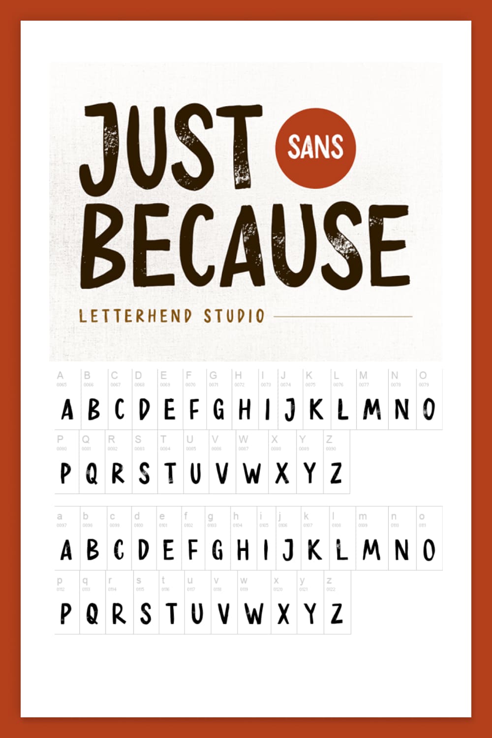 An example of writing a Just Because Font in the form of an alphabet.