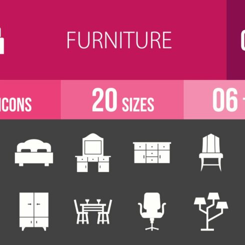 50 Furniture Glyph Inverted Icons cover image.