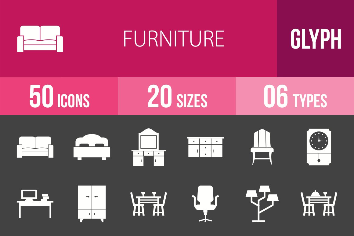 50 Furniture Glyph Inverted Icons cover image.