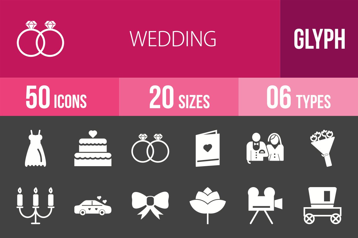 50 Wedding Glyph Inverted Icons cover image.
