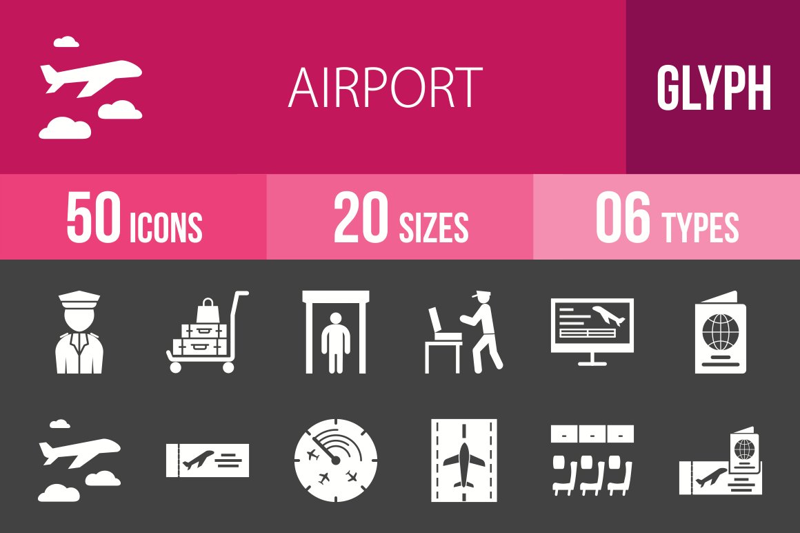 50 Airport Glyph Inverted Icons cover image.