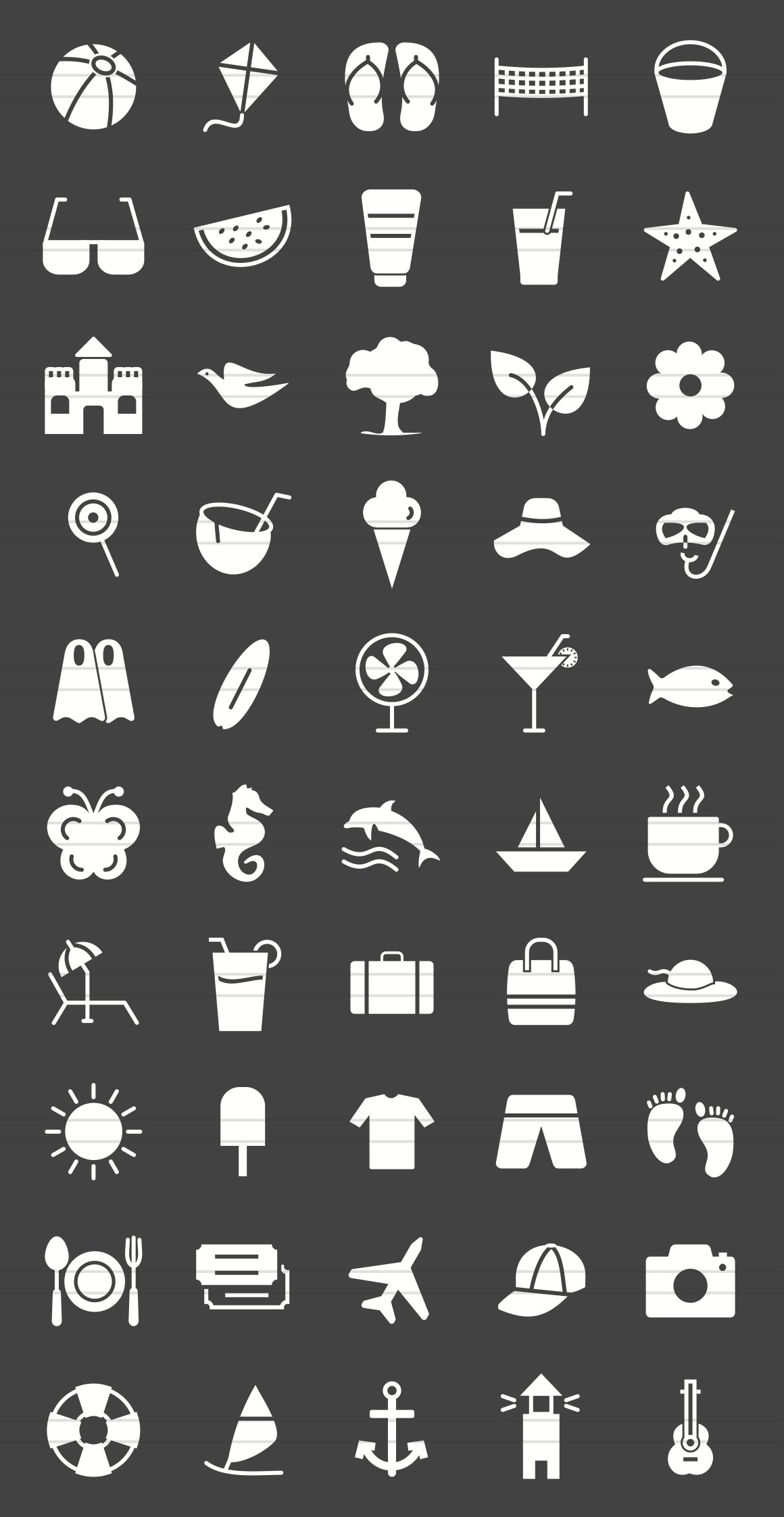 50 Summer Glyph Inverted Icons preview image.