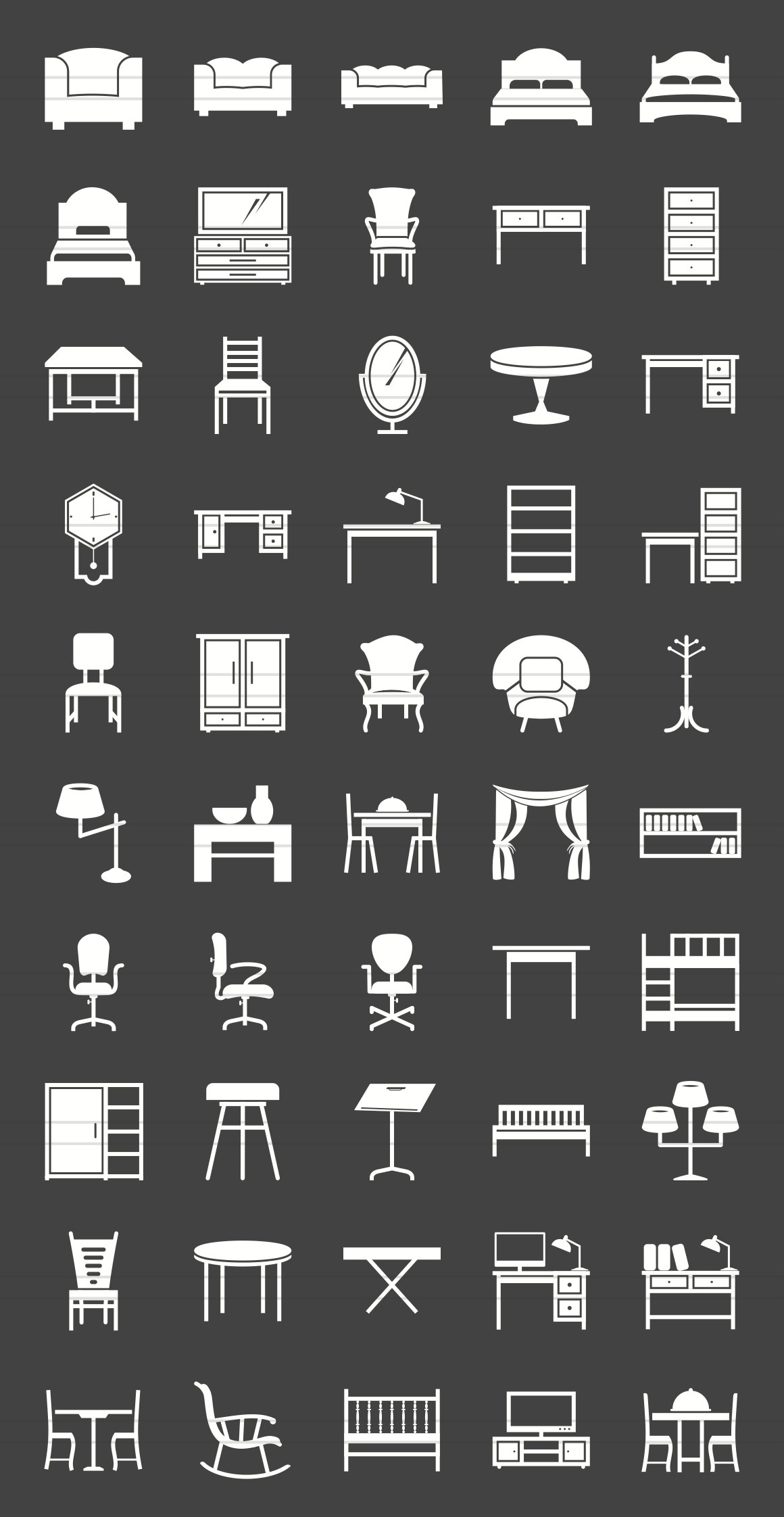50 Furniture Glyph Inverted Icons preview image.