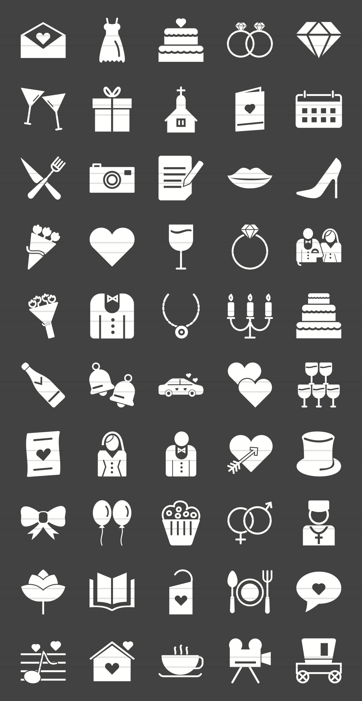 50 Wedding Glyph Inverted Icons preview image.