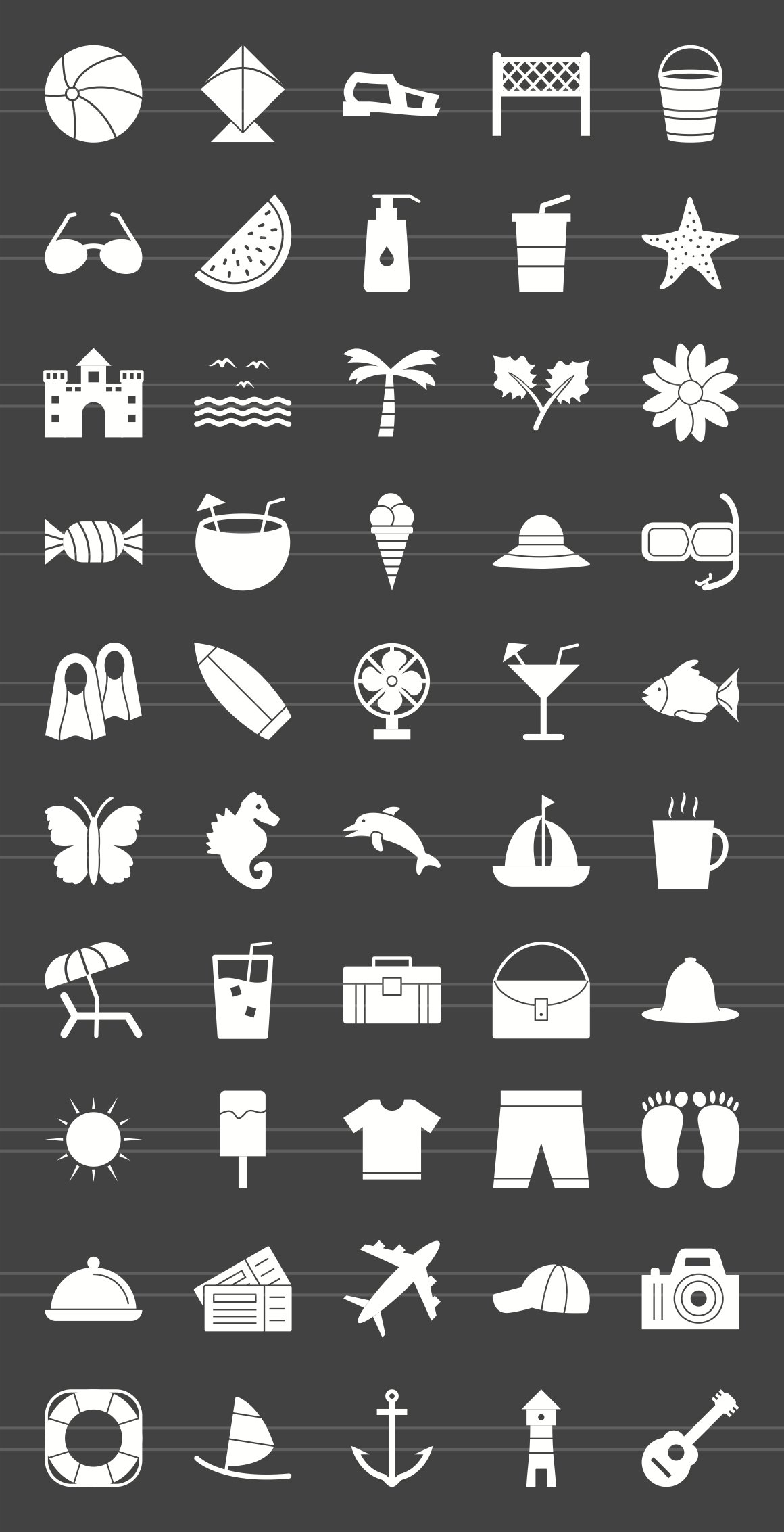 50 Summer Glyph Inverted Icons preview image.