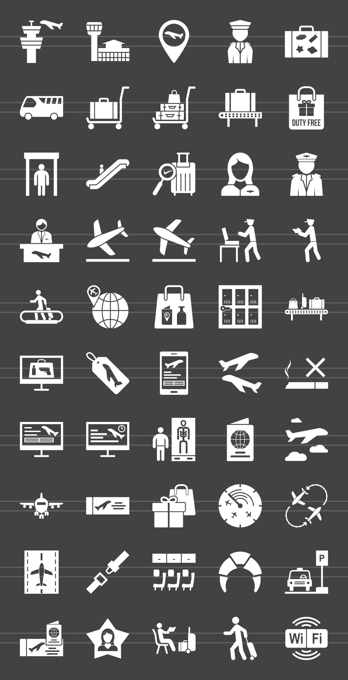 50 Airport Glyph Inverted Icons preview image.