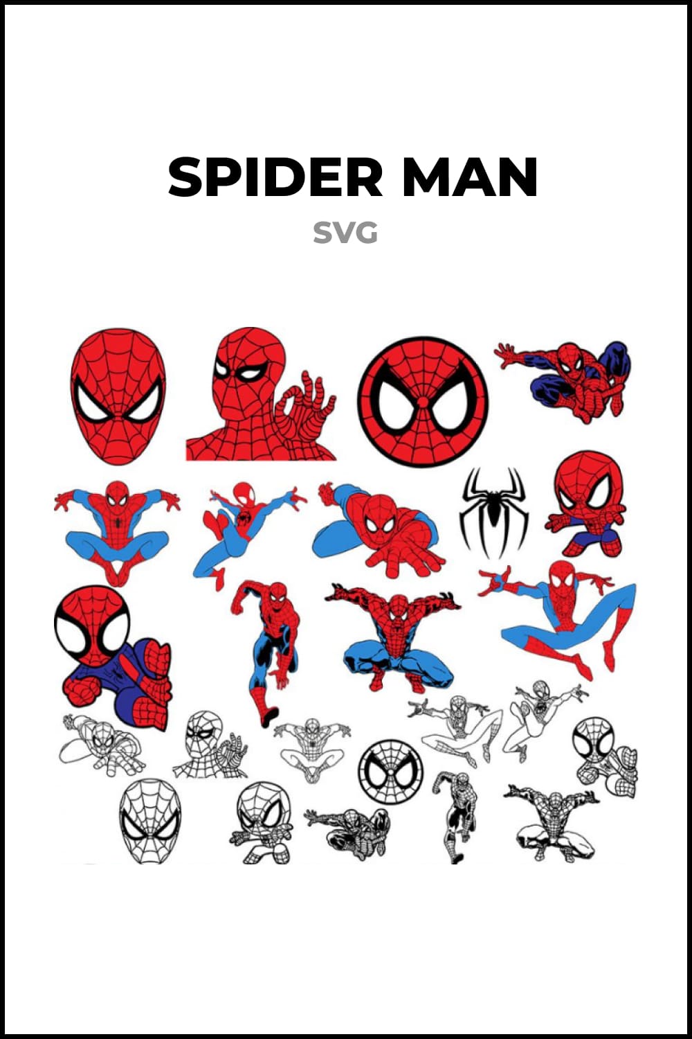 Collage from the images of Spiderman in motion, in different drawing styles.