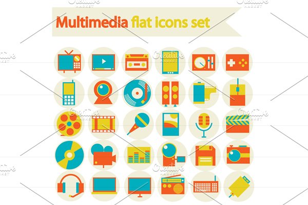 Multimedia Flat Icons Set cover image.
