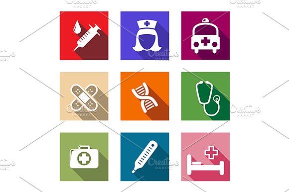 Set of flat medical icons cover image.